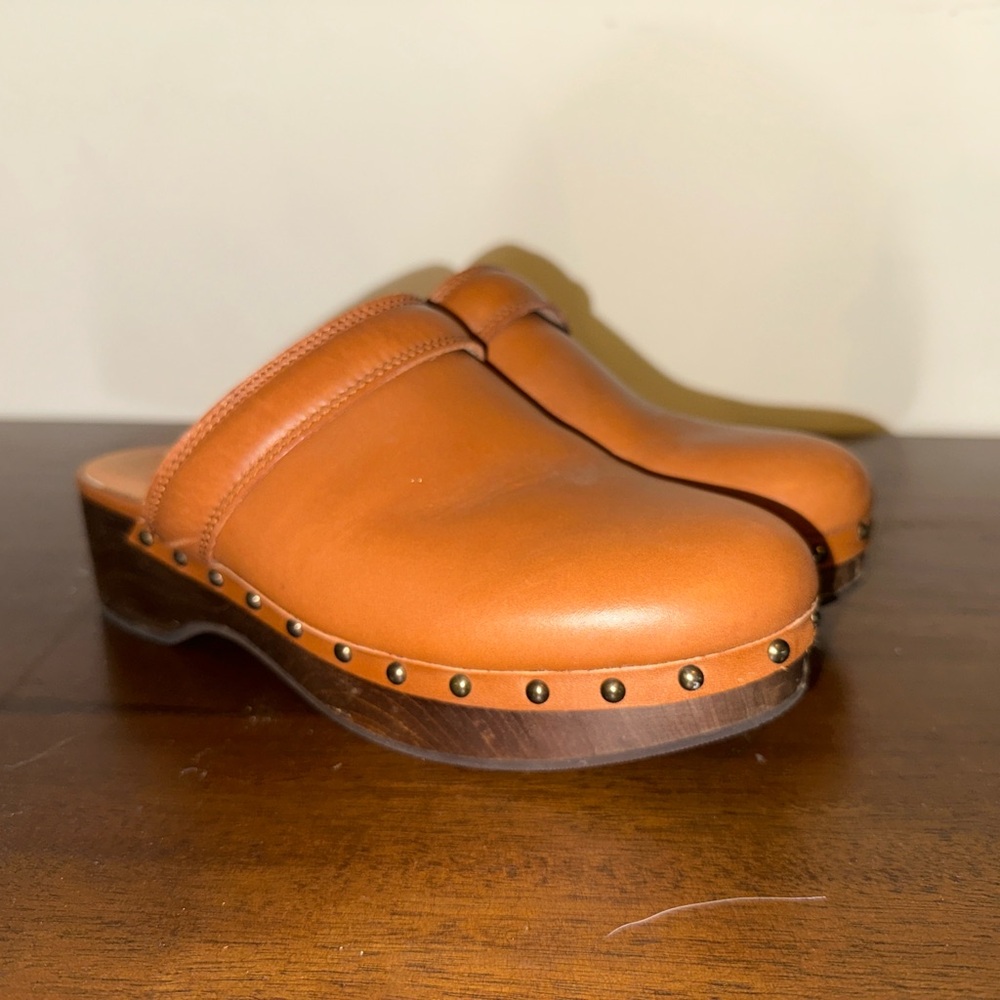 Madewell The Cecily Clogs – Cognac Leather Wooden Heel – Size W US 7